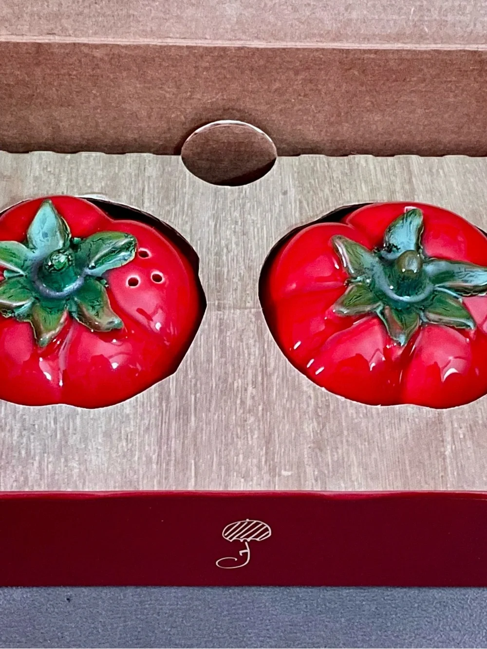 Jacques Pepin Sur La Table Red Ceramic Tomato Salt & Pepper Shakers